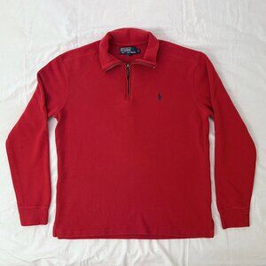 Polo Ralph Lauren Men’s Red Quarter Zip Cotton Sweater, Size S, Vintage 2000s